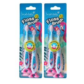 Brush-Baby Flamingo FlossBrush™ Bristles Toothbrushes 3-6 Years - Pack of 4 Brushes