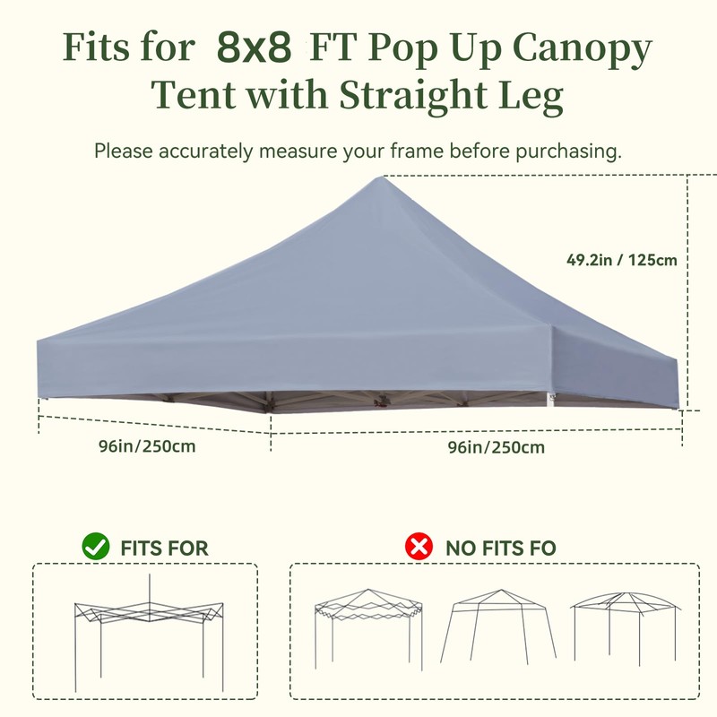 LIUJIAYI Pop Up Canopy Replacement Top, 8x8 Heavy Duty 500D