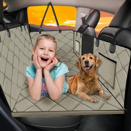 ROUWINNE Back Seat Extender for Dogs-Large Space, Dog Car Seat Cover Hard Bottom Holds 420lbs, Sturdy Backseat Extender for Dogs, Upgraded Material,Waterproof Dog Hammock for Car SUV, Truck Khaki