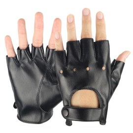 JDCMEI Fingerless Leather Gloves for Men and Women, Fingerless Gloves, Half Finger Faux PU Leather Gloves, Unlined Half Finger Gloves for Driving, Cycling, Outdoor Activities