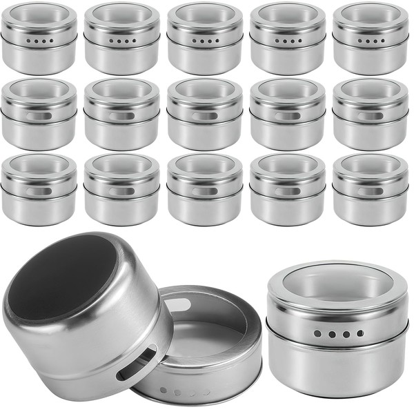 Gerialv 16 Pack Magnetic Spice Jars, Stainless Steel Magnetic Spice