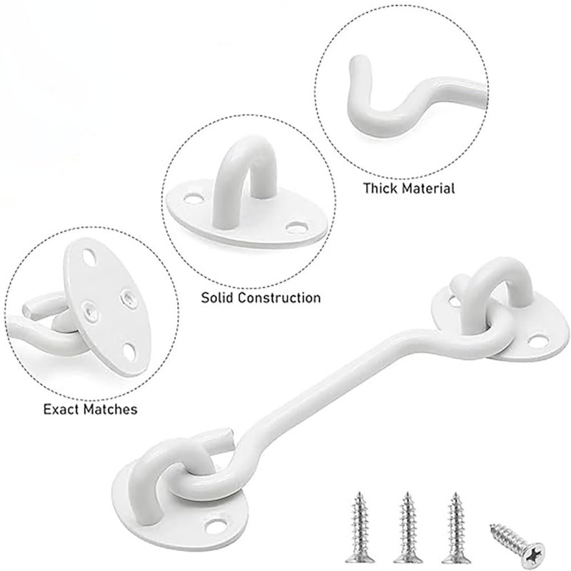 Door Hook and Eye Latche,2 PCS 8 Inch White Cabin