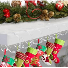 10 Pack Christmas Stocking Holders for Mantle, Adjustable Clear Stocking Hangers Non-Skid Lightweight Stocking Hooks for Christmas Fireplace Mantel Decorations Christmas Holiday Supplies