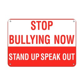 Aluminum Horizontal Metal Sign Multiple Sizes Stop Bullying Now Stand up Speak Out Orange School Red Bully Free with Border Weatherproof Street Signage 24x18Inches