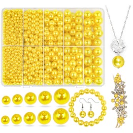 Lemon Yellow Color Pearl Beads for Jewelry Making, 1750pcs Yellow Pearl Craft Bead 4mm 6mm 8mm 10mm 12mm Loose Spacer Bead for Necklace Bracelet Earrings Choker Wedding Dress Decor