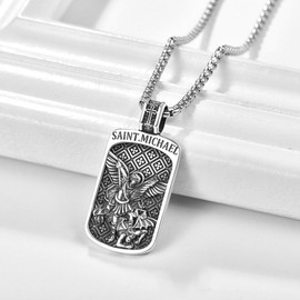 KINGWHYTE Saint Christopher Necklace 925 Sterling Sliver Catholic Jewelry Amulet Jewelry Religious Gifts St Christopher Pendant for Men with Stainless Steel Pearl Chain 22+2inch(Plated Gold)