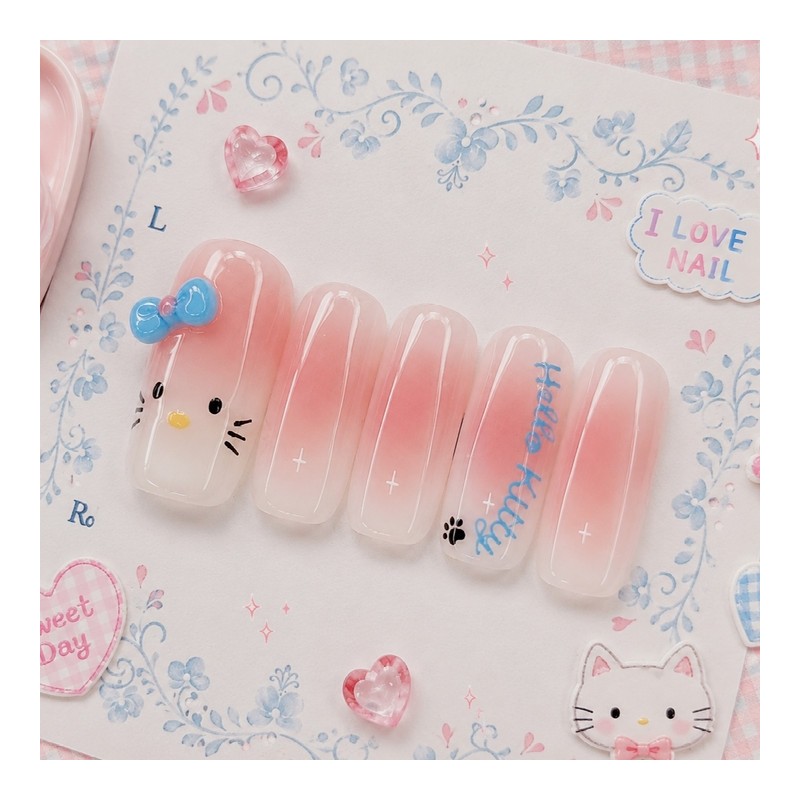 Lovely Cat Handmade Nail Tips - Almond S / 러블리