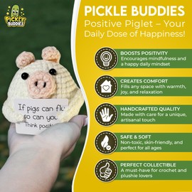 SACHPER Pickles Buddies Positive Piglet - Positive Crochet Animals Gifts Handcraft Emotional Support Crochet Dolls Desk Decor Emoctional Support Plush Gift for Anxiety & Stress Relief