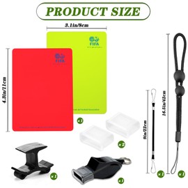 XSYKJGS Referee Set, Football Referee Cards Set with 4 PVC Red Yellow Cards, Whistle Lanyard, Short Lanyard, Double Clip for Football Game, School Sports, Sports