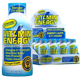 Vitamin Energy Hydration+ Energy Drink Shots, Blue Raspberry Flavor, Up to 7+ Hours of Energy, 1.93 Fl Oz, 12 Count