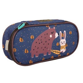 PERLETTI Children's Pencil Case Brown with Forest Animals - Ecological Case School Case Made of Recycled Plastic - Pencil Case Girls Boys Primary School Nursery - 22 x 10 x 5 cm Eco Collection, Bear,