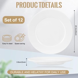 12 Pcs Porcelain Dessert Plates, 8 In Small Appetizer Plates, White