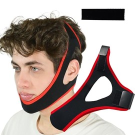 Anti Snoring Chin Strap, Chin Strap for Sleeping, Premium Airflow Jaw Strap, Stop Snoring Chin Strap, Snoring Solution for Men and Women, Breathable Chin Strap with Adjustable Velcro (Redd)