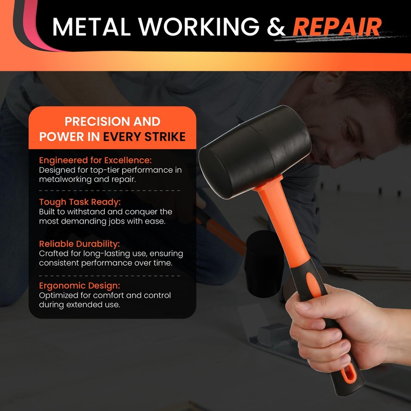 16oz Rubber Mallet Hammer Set with 35mm Double Faced Soft