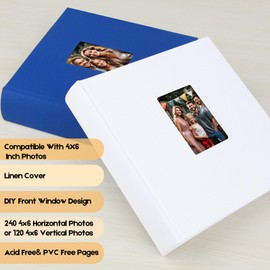 Photo Album 4x6 240 Photos with Writing Space, 4x6 Photo Album Linen Cover with Front Window, 240 Photos Horizontal and Vertical 4x6 Photo Album Book for Wedding Kids Travel Family Baby Pictures,White