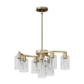 110V Gold 9-Light 75cm Clear Glass Modern Farmhouse Chandelier Ceiling Pendant Light for Living RoomShade color: gold, Lamp Power(W): 0-540W (No Bulb), Number of Lights: 9, Product Size: 75*75*139.7cm