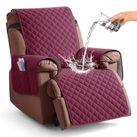 KinCam 100% Waterproof Recliner Chair Cover, Reclining Couch Covers for Pets, Dogs, Recliner Couch Slipcover Furniture Protector with Elastic Straps for Kids(23.6", Burgundy)