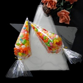 FANGHUIER Decorative Treat Bags and Wraps for Parties and Gifts, Sweet Bags，Sweet Cones，Sweet Cone Bags，Popcorn Bags，Sweet Cones Bags，Sweet Bags Empty，Clear Sweet Bags，Sweet Cones Bags With Ties (100)