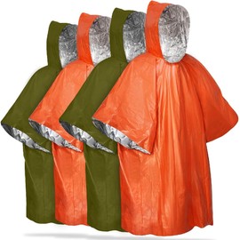 DIFEIUKI Emergency Poncho, Aluminum Poncho, Set of 4, Cold Protection, Waterproof, Raincoat, Insulated, Thermal Insulation, Aluminum Sleeping Bag, Lightweight, Compact, For Outdoor Activities