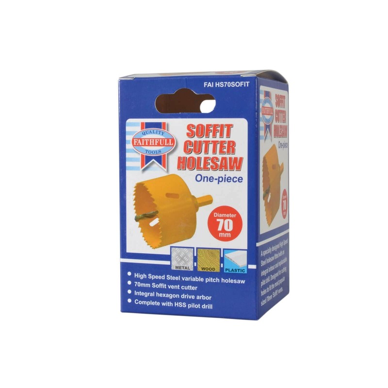 Faithfull FAIHS70SOFIT Soffit Cutter Holesaw 70 mm Fitted with Integral