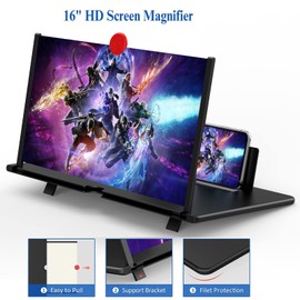 16" Screen Magnifier for Cell Phone,3D Magnifying Projector Screen Enlarger Expander for Movies, Videos, and Gaming, Foldable Phone Stand with Screen Amplifier, Compatible with All Smartphones
