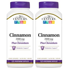 21st Century Cinnamon 2000 mg Per Serving Plus Chromium Vegetarian Capsules 120 Count - Pack of 2