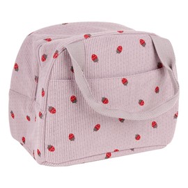 BUNCHBRAVO Cute Lunch Bag for Women, Strawberry Print, Insulated Corduroy Lunch Cooler Tote with Zipper for Travel, Work and Picnics, Serene Pink