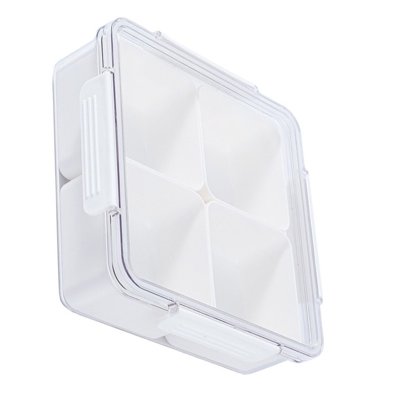 4 Compartment Snack Box Transparent Multifunctional Tight Sealing Divided Food