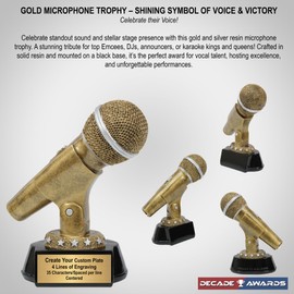 Decade Awards Personalized Microphone Trophy - Engraved Gold Microphone Award to Celebrate Their Voice for Announcer, DJ, Karaoke or Singing- Customize Now (6 Inch)