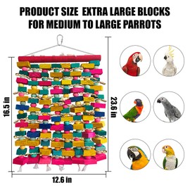WQY GroceryShop Extra Large Bird Toys for Macaws, Multicolored Wooden Blocks Bird Chewing Toy Parrot Cage Bite Toy for Macaws Cokatoos African Grey and Large Medium Parrot Birds