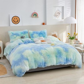 MOOWOO Plush Shaggy Comforter Luxury Ultra Soft Crystal Velvet Bedding Sets 2 Pieces(1 Faux Fur Comforter +1 Faux Fur Pillow Cases)
