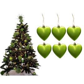 6pc Large Heart Xmas Baubles (Matte) - Great Christmas Tree Decorations, Heart Baubles (Lime)