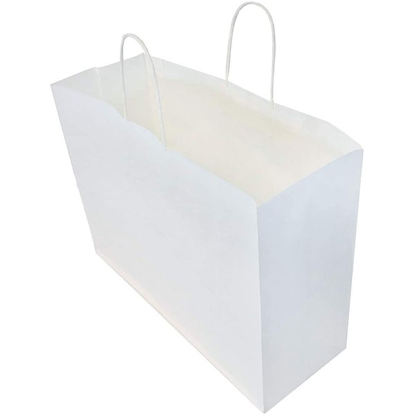 White Paper Bags With Handles 50 Pcs, Shopping Bags, Gift Bags, Kraft Bags, White Bags in Bulk 16x6x12 -Vogue