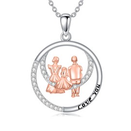 MEIDERBO Family Necklace Father Mother Daughter Necklace 925 Sterling Silver Parent Pendant Family Jewelry Daughter Gifts for Women Mom