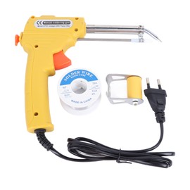 Soldering Iron Gun Kit Endothermic 60w Automatic Ceramic PTC Heating Core Yellow 50g Tin Wire Hand Held Solder Welding Gun for Soldering Circuit Board EU Plug 220V