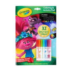 Crayola Trolls World Tour Color & Activity Pad, 32 Coloring Pages and 7 Mini Washable Markers Markers, Trolls 2 Gift for Kids, Ages 3+