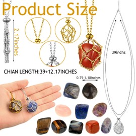 Landical 24 Pieces Stainless Steel Crystal Cage Necklace Adjustable Metal Crystal Holder Necklace Interchangeable Gemstone Jewelry Metal Empty Pendant Net for Women Men (Silver,Gold)