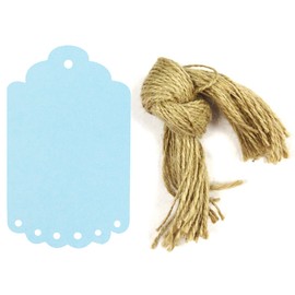 Wrapables 10 Gift Tags/Kraft Hang Tags with Free Cut Strings for Gifts, Crafts & Price Tags, Large Scalloped Edge (Blue)