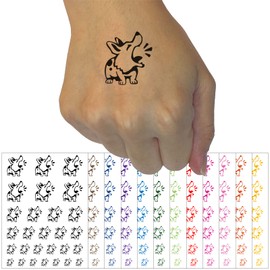 Barking Spotted Dog Corgi Temporary Tattoo Water Resistant Fake Body Art Set Collection - Light Pink (One Sheet)