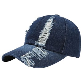 Kangqifen Men's Women's Distressed Distressed Distressed Denim Washed Cotton Baseball Cap Caps (Navy Blue)
