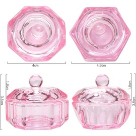 2 Pcs Pink Glass Nail Art Cups Nail Dipping Jars Nail Dappen Dishes Bowls Nail Powder Holders Nail Liquid Containers with Lid Nail Salon Supplies Hexagon Nail Art and Polish