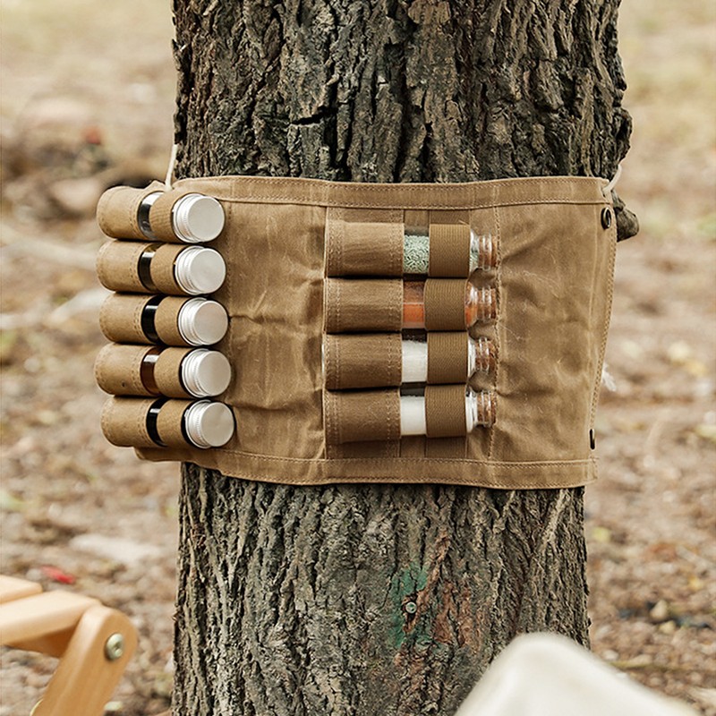 Portable Camping Condiment Bottle Storage Bag Mini Canvas Seasoning Storage