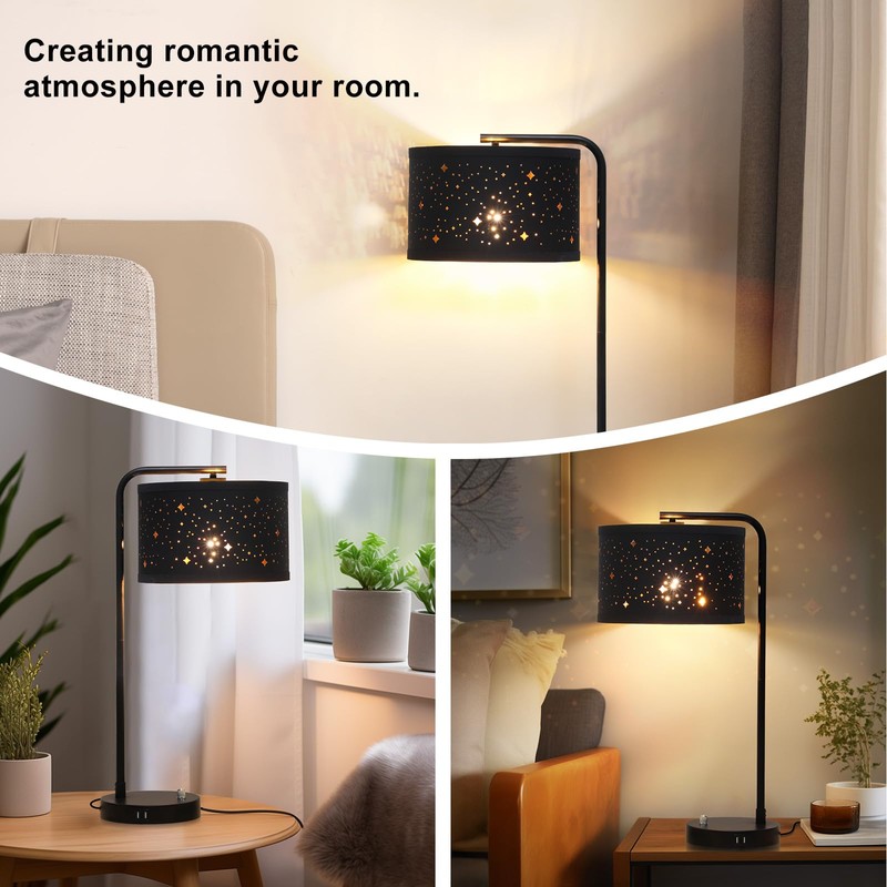 Bedside Table Lamp, Fully Dimmable Table Lamp with 2 USB