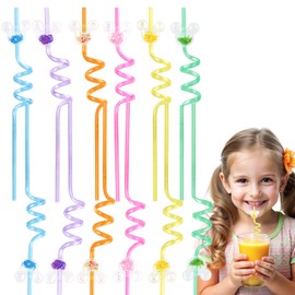 Randota 12 Pcs Glitter Mouse Ear Straws - Princess Theme Party Favors, Plastic Drinking Straws for Birthday, Welcome Back to School, and Celebration Supplies (Glitter Mouse)