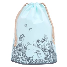 Indigo MOOMIN MV242 Moomin Wrapping Plastic Bag, S, Drawstring Flower Garden/Light Blue