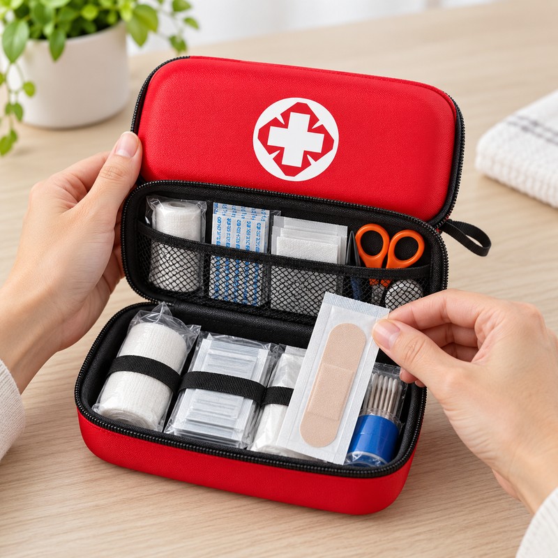 15-Piece First Aid Kit with Hard Shell EVA Case –