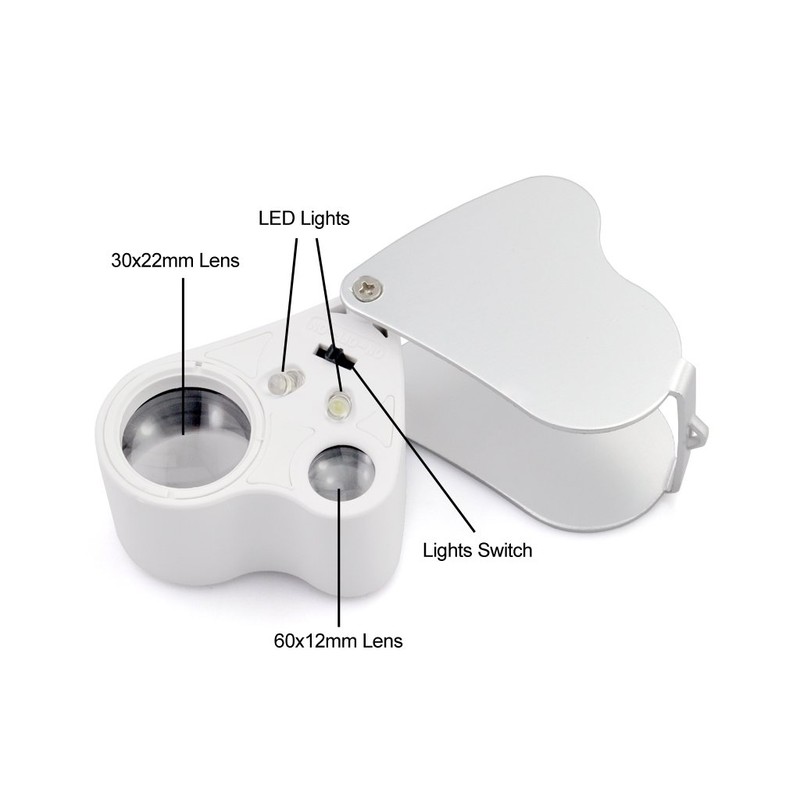 iKKEGOL 30x 60x Dual Lens Jewelers Eye Loupe Illuminated LED