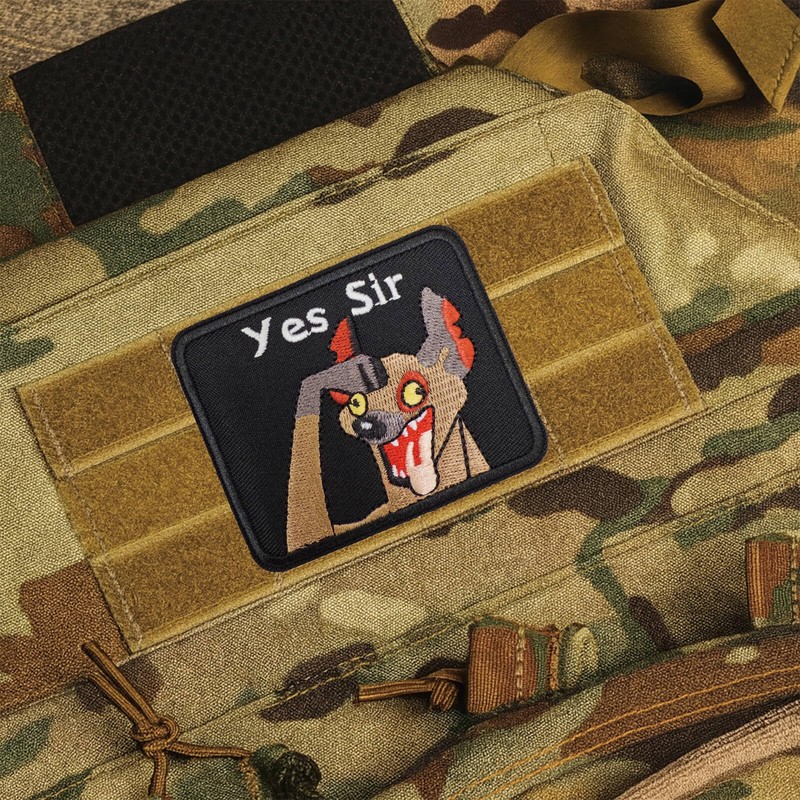 Yes Sir 面白いハイエナ 敬礼 ベルクロ ワッペン 刺繍 ワッペン サバゲー ミリタリー