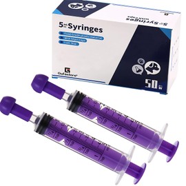 Gufastoe Pack of 50 5 ml Syringes with Protective Caps for Industrial or Animal Feed (Purple)