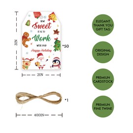 50pcs Christmas Thank You Tags, Santa Claus Gift Tag with String for Holiday Party, Xmas Thank You Paper Tags for Christmas Birthday/Winter Wonderland Party Favors